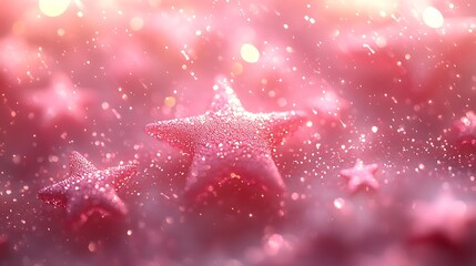 Three pink glittery starfish with twinkling bokeh lights add charm to any room
