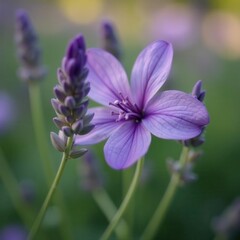 A close-up shot of a vibrant lavender flower in full bloom, showcasing its delicate petals and soothing purple color , purple, nature