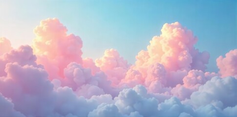 Soft pastel colors fill the sky, creating a dreamy cloudscape backdrop Perfect for a serene background for various projects , soft, tranquil