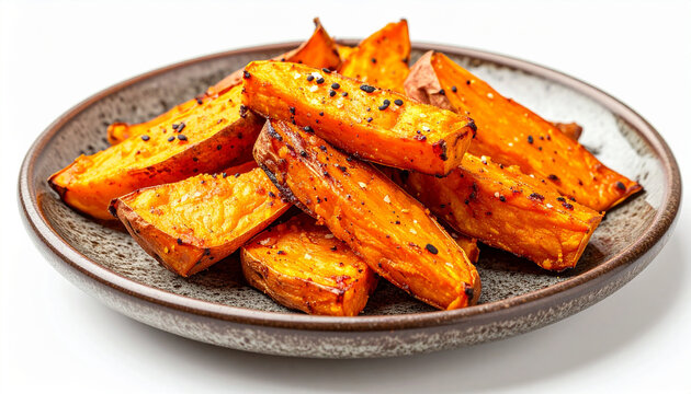 Japan roasted sweet potato, yaki imo on a ceramic plate, delicious snack, warm appetizing food.