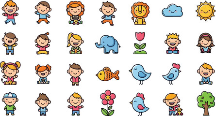 Fototapeta premium Collection of cute cartoon characters and animals for children s illustrations and designs