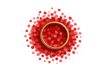 Golden ring with red abstract elements, isolated on transparent background.