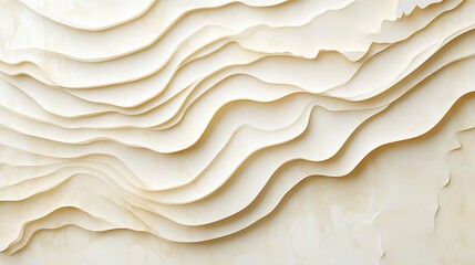 Wavy light cream and white layers create an intricate textured surface with varying depths and gentle light