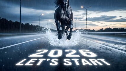 Horse Running on Wet 2026 LET'S START Road in Rain