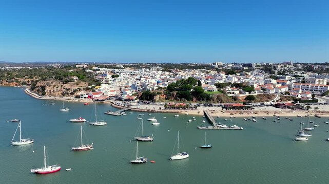 Aerial from the little touristic town Alvor at the south coast in Portugal