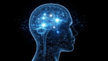 Profile of a Human Head with a Glowing Networked Brain ytdd photo