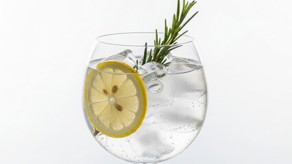 Refreshing Gin and Tonic with Lemon Slice and Rosemary Sprig cocktail drink
