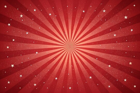 Radiant red sunburst background with sparkling glitter particles creating a festive and celebratory abstract design