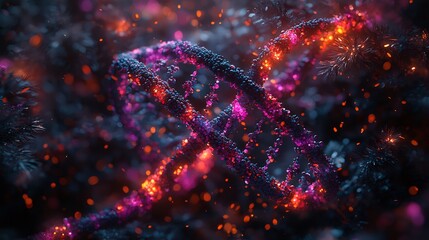 Abstract dna structure with vibrant colors and intricate details shown in the image
