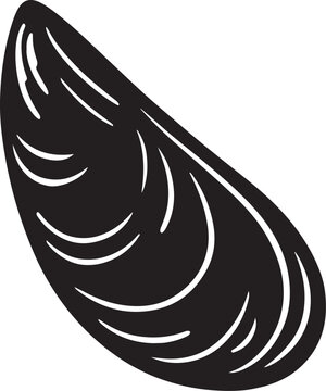 monochrome illustration of a mussel shell silhouette vector