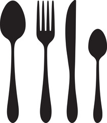 set of Cutlery silhouette vector on white background