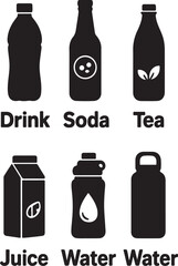  set of different bottles, drinks logo