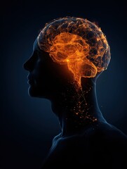 Obraz premium man and glowing brain silhouette conceptualizing innovation