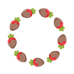 Fresh strawberry with chocolate dipped wreath in flat style. Illustration isolated on a white background.
