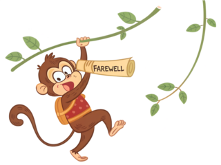 Cartoon Monkey Hanging With Farewell Scroll Illustration