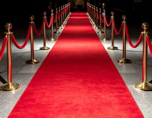 Elegant red carpet event entrance with golden stanchions and velvet ropes