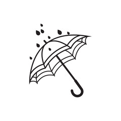 Umbrella with Raindrops &ndash; Hand-Drawn Weather Icon Vector. Rain Protection Umbrella, Outline Weather Symbol Vector. Rainfall Umbrella Illustration.