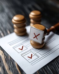 Legal decision with voting and gavel on document background concept idea