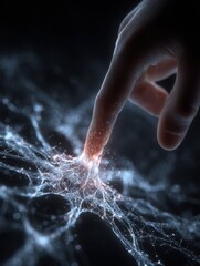 Fototapeta premium hand touching neural network artificial intelligence plexus digital brain technology connection neuroscience concept data ai machine learning