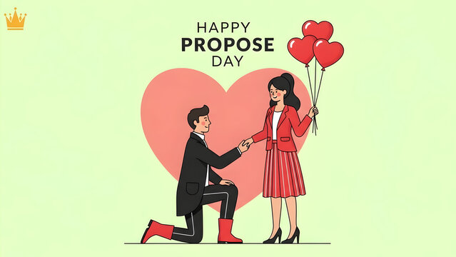 Celebrate Happy Propose Day with romantic couple and heart balloons, perfect for love, relationships, and special occasions with joyful affection