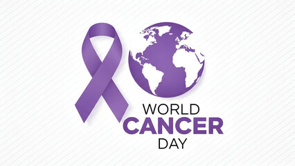 Show your support for World Cancer Day with a purple ribbon and globe, perfect for awareness campaigns and educational materials worldwide this February