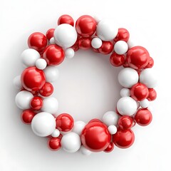 Christmas wreath made of red and white balls isolated on white background