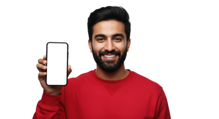 Happy Young Man Showing Blank Phone Screen