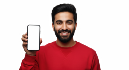 Happy Young Man Showing Blank Phone Screen