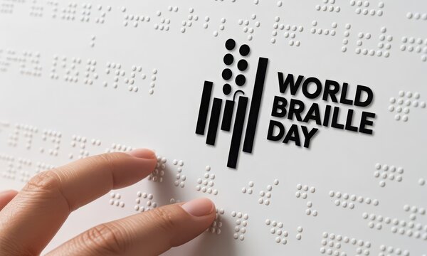 Finger touching braille text for World Braille Day