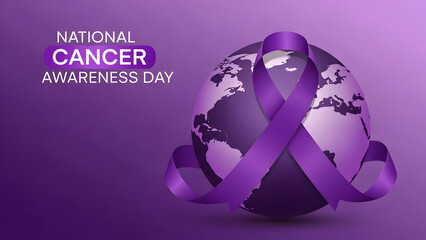 Show your support for National Cancer Awareness Day with this empowering purple ribbon and globe design, perfect for social media and awareness campaigns