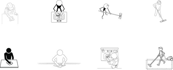 Stick Figure Household and Commercial Cleaning Actions