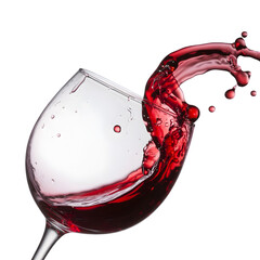 Red wine splashing in a glass isolated on transparent background