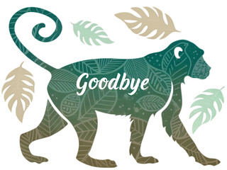 Tropical Monkey Illustration Goodbye, Green Aesthetic Design