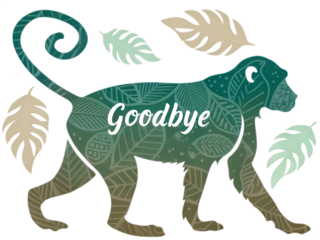 Tropical Monkey Illustration Goodbye, Green Aesthetic Design