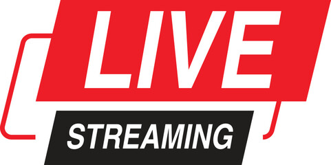 Bold red and black live streaming graphic with white text
