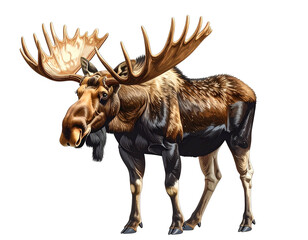 Detailed rendering of a brown moose with huge antlers standing