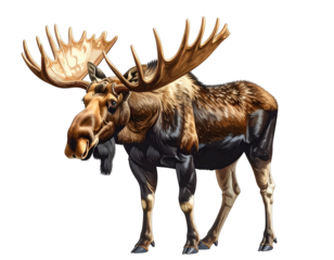 Detailed rendering of a brown moose with huge antlers standing