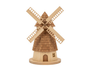 Detailed Wooden Miniature Windmill Model with Shingled Roof and Vanes