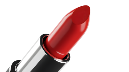 Close up of red lipstick beauty product isolated on transparent background