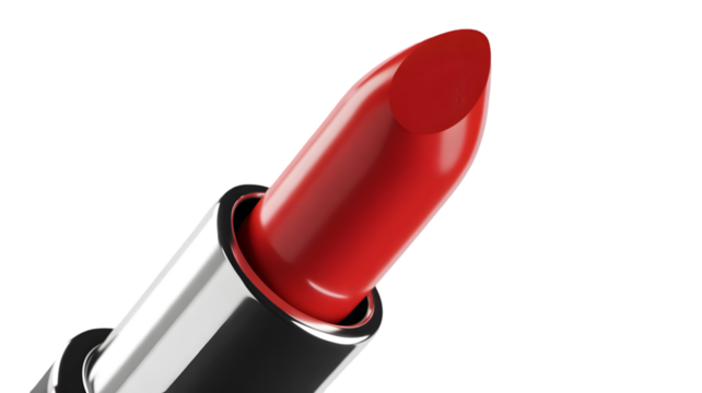 Close up of red lipstick beauty product isolated on transparent background