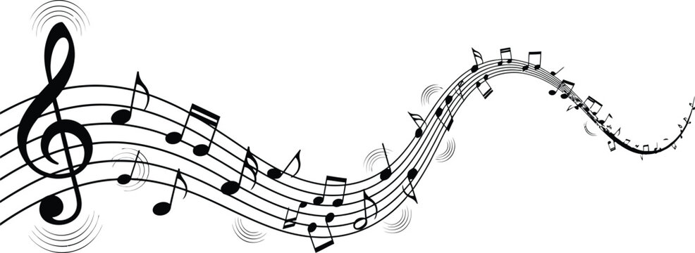 Musical Wave Flowing Notes and Harmony in Black and White