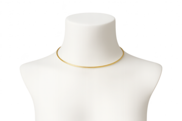 Elegant gold choker necklace on mannequin, isolated against transparent backdrop