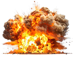 Dynamic, powerful explosion with intense fire, smoke, and debris