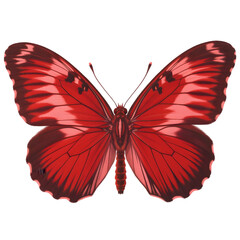 Vibrant red butterfly with detailed wing patterns isolated on transparent background