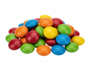 Vibrant pile of chocolate candies with glossy shells