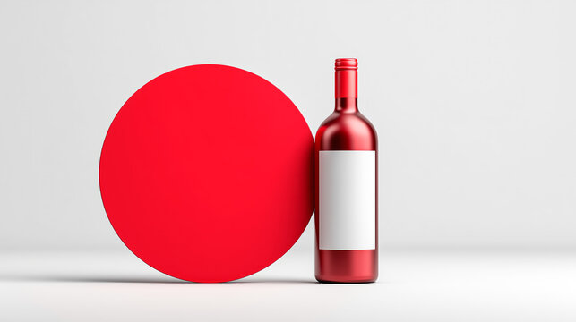 Bottle with a blank label placed beside an empty red circle symbolizing Dry January and the rejection of alcoholic drinks - Powered by Adobe