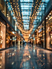 Fototapeta premium shopping mall blur background with holiday lights