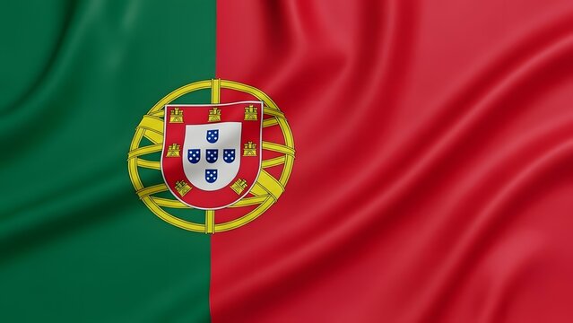 Close up of the national flag of portugal with waving silk texture