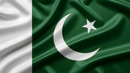 Pakistan national flag waving in the wind with fabric texture background