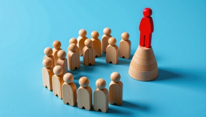 Leadership and Teamwork Concept with Wooden Figures Representing Community and Individual Success in Business and Social Settings